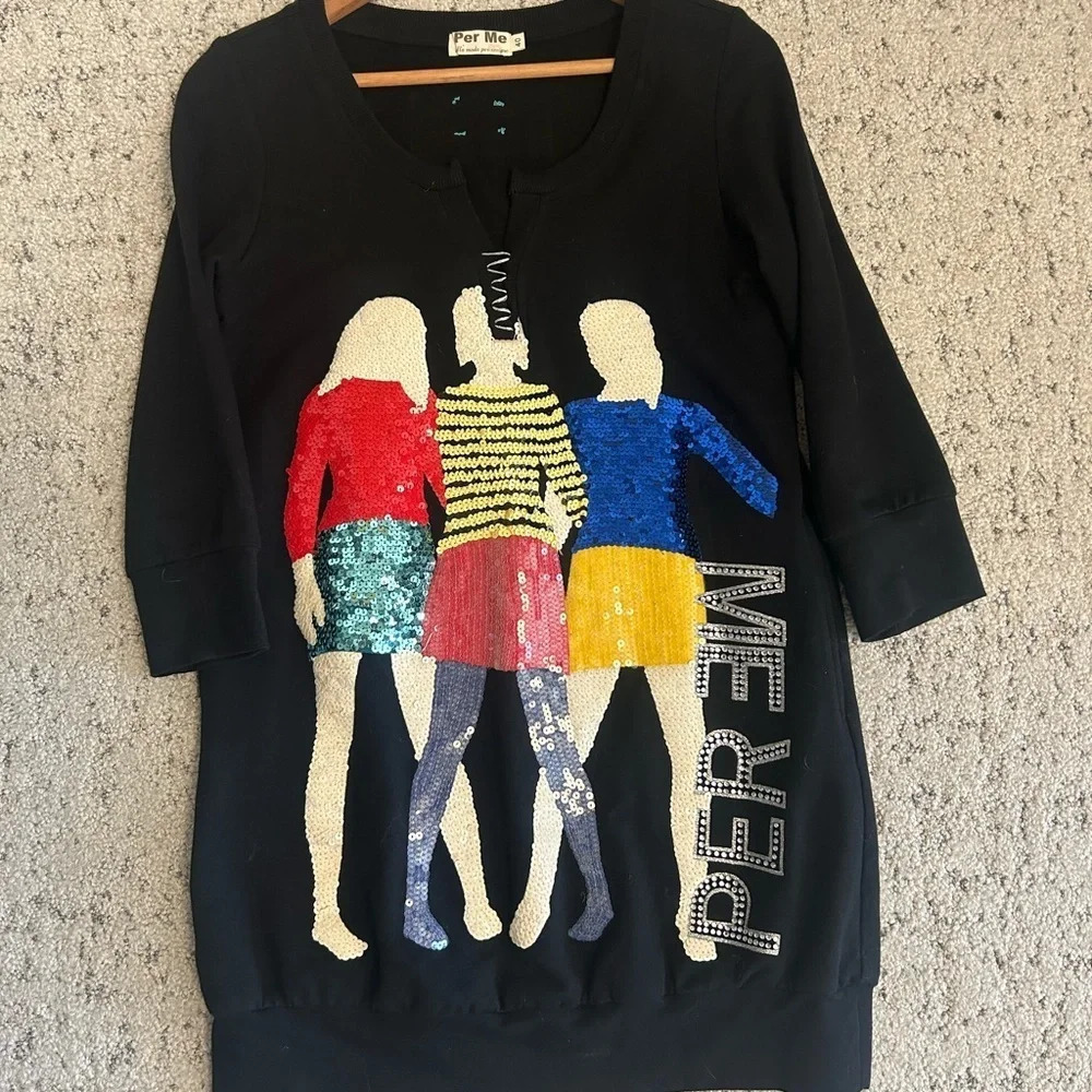 Per Me vintage long sequin sweatshirt or short dress never worn size M fun piece - Picture 4 of 11